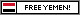 White badge that reads 'FREE YEMEN!' with the Yemeni flag to the left.