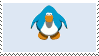 Animated stamp of a blue penguin from 'Club Penguin' dancing the iconic dance from the game.