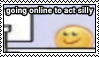 Stamp of a yellow emoji smiling at a PC with the text 'going online to act silly' along the top.