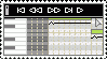 Animated stamp of a user playing a section of their workspace in the Vocaloid editor. As the playhead scrolls over, it reveals some notebars that were arranged to read 'I Love Vocaloid' before sending the playhead back to the beginning as the gif restarts.