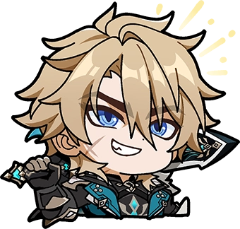 Sticker of Varka from Genshin Impact. He proudly holds his signature claymore back over his shoulder with a grin.