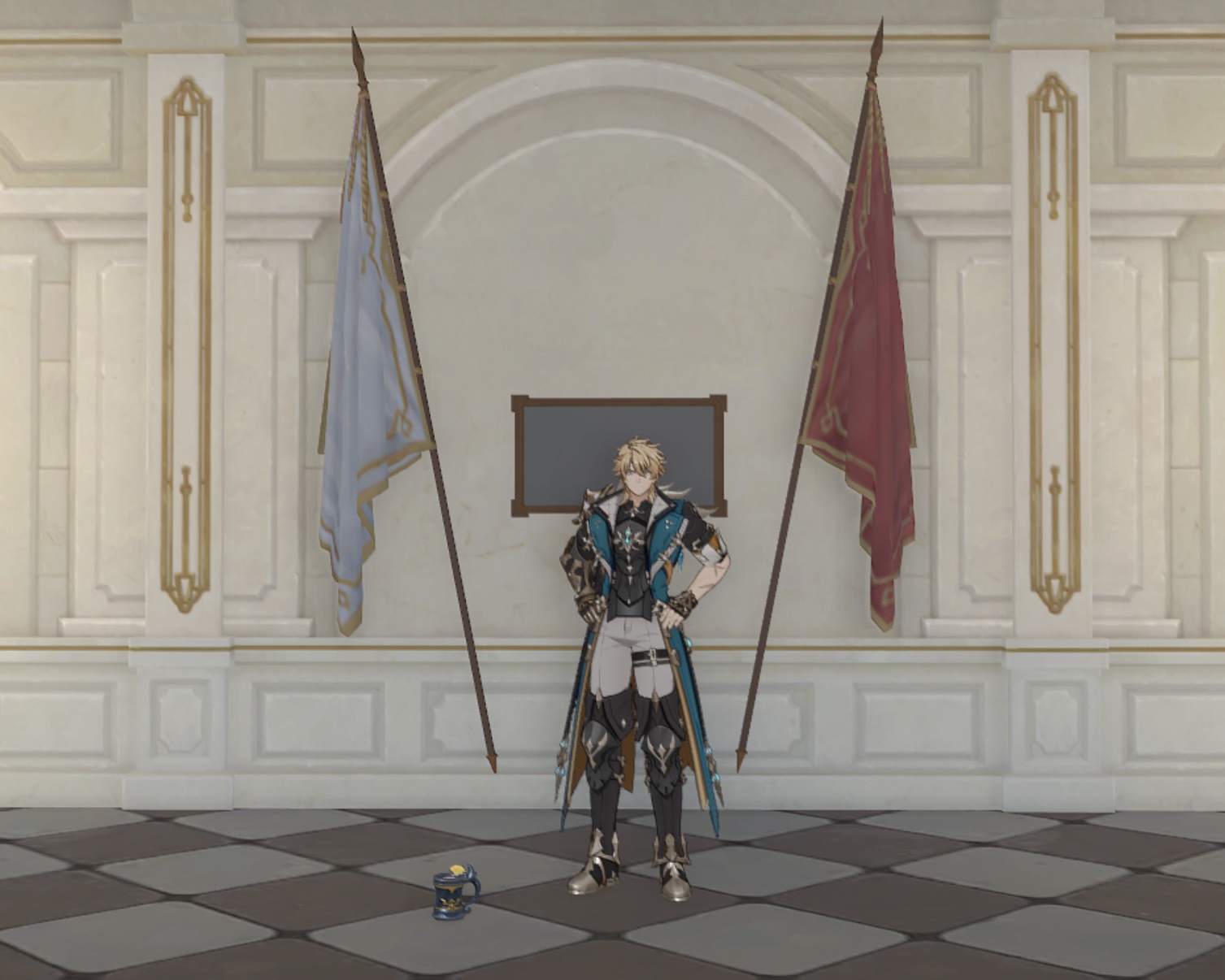 In-game screenshot of Varka standing in a room inside of the Sereniteapot.