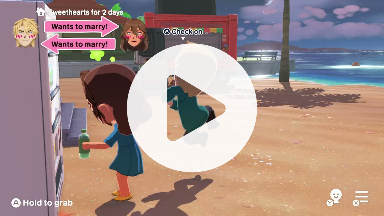 Tomodachi Life: Living the Dream video - Merode drinks some soda from the vending machine and as Varka walks by her, he jumps for joy and clicks his heels together before walking away like nothing happened.