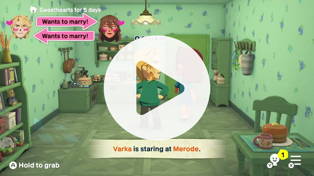 Tomodachi Life: Living the Dream video - Varka watches Merode make her way out of his room.